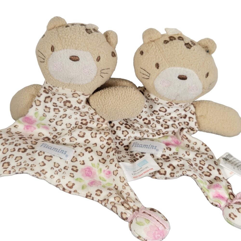 Vitamins Baby Leopard Lovey Plush Toy 8" Floral Cheetah Print 2011 Security Cat